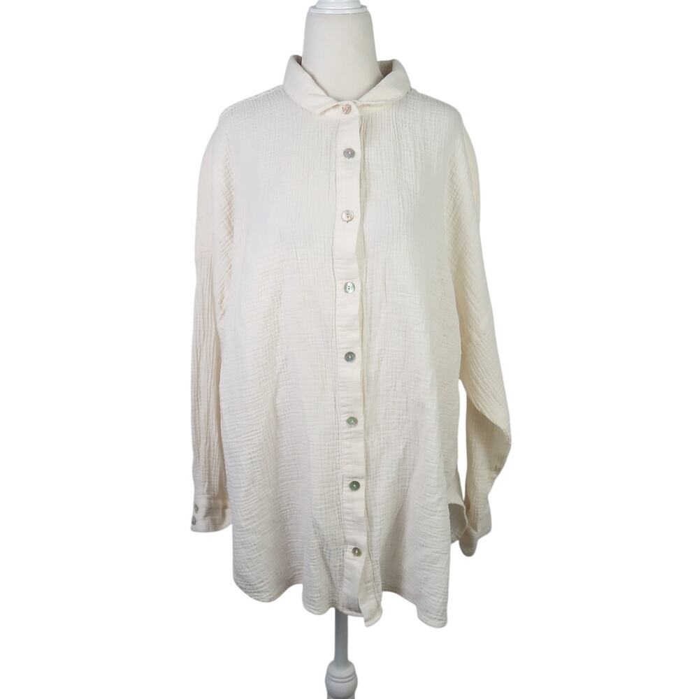Soft Surroundings cream long sleeve button down tunic top 1X